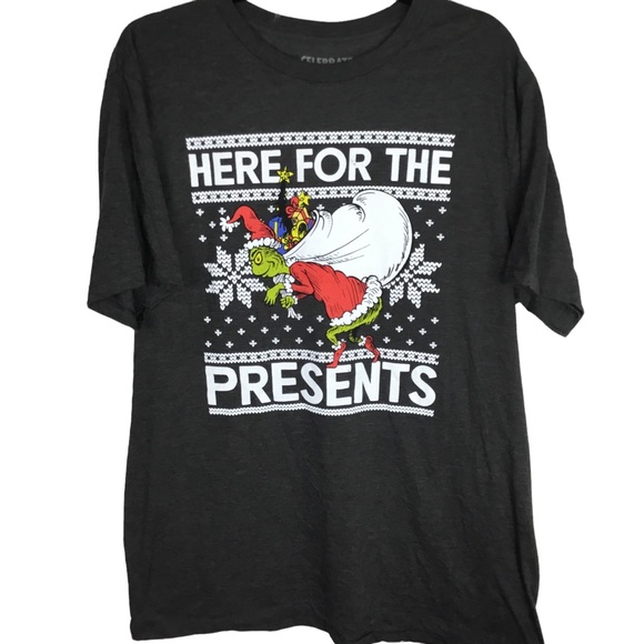 CELEBRATE TOGETHER GRAPHIC GRINCH "HERE FOR THE PRESENTS" T-SHIRT LARGE PEANUTS - Picture 3 of 5